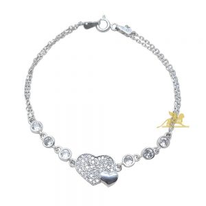 Srebrna narukvica srce u srcu od cirkona