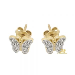 Zlatne minđuše (belo, žuto i roze) u obliku leptira sa cirkonima