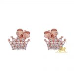 Srebrne minđuše - Kruna sa cirkonima u roze boji.