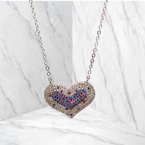 Srebrna ogrlica - srci sa cirkonima različitih boja