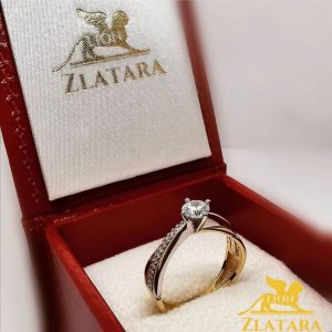 Neobičan elegantan verenički prsten od žutog, belog ili roze zlata sa cirkonima